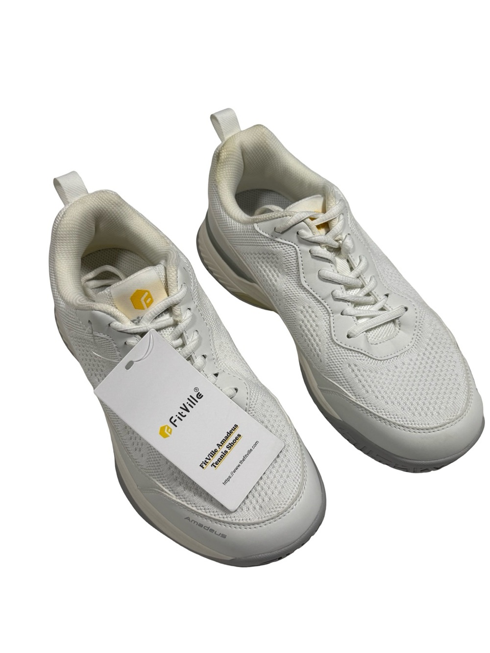 FitVille Amadeus Tennis Shoes Women 9W White Wide Athletic Court Sneakers